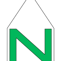 Una lettera N maiuscola verde centrata all'interno di un'icona bianca a forma di casa con il tetto appuntito.