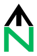 Una freccia nera rivolta verso l'alto si trova sopra una lettera N verde, formando insieme un monogramma o un logo stilizzato.