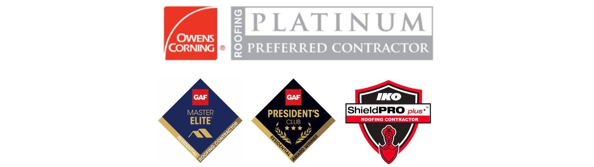 Owens Corning Platinum Preferred Contractor logo with associated elite and professional certification badges.