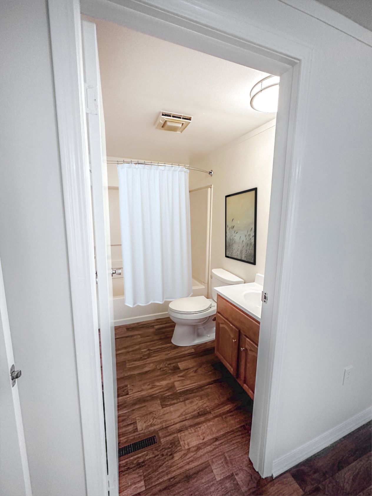 Photo of the bathroom, seen from the hallway