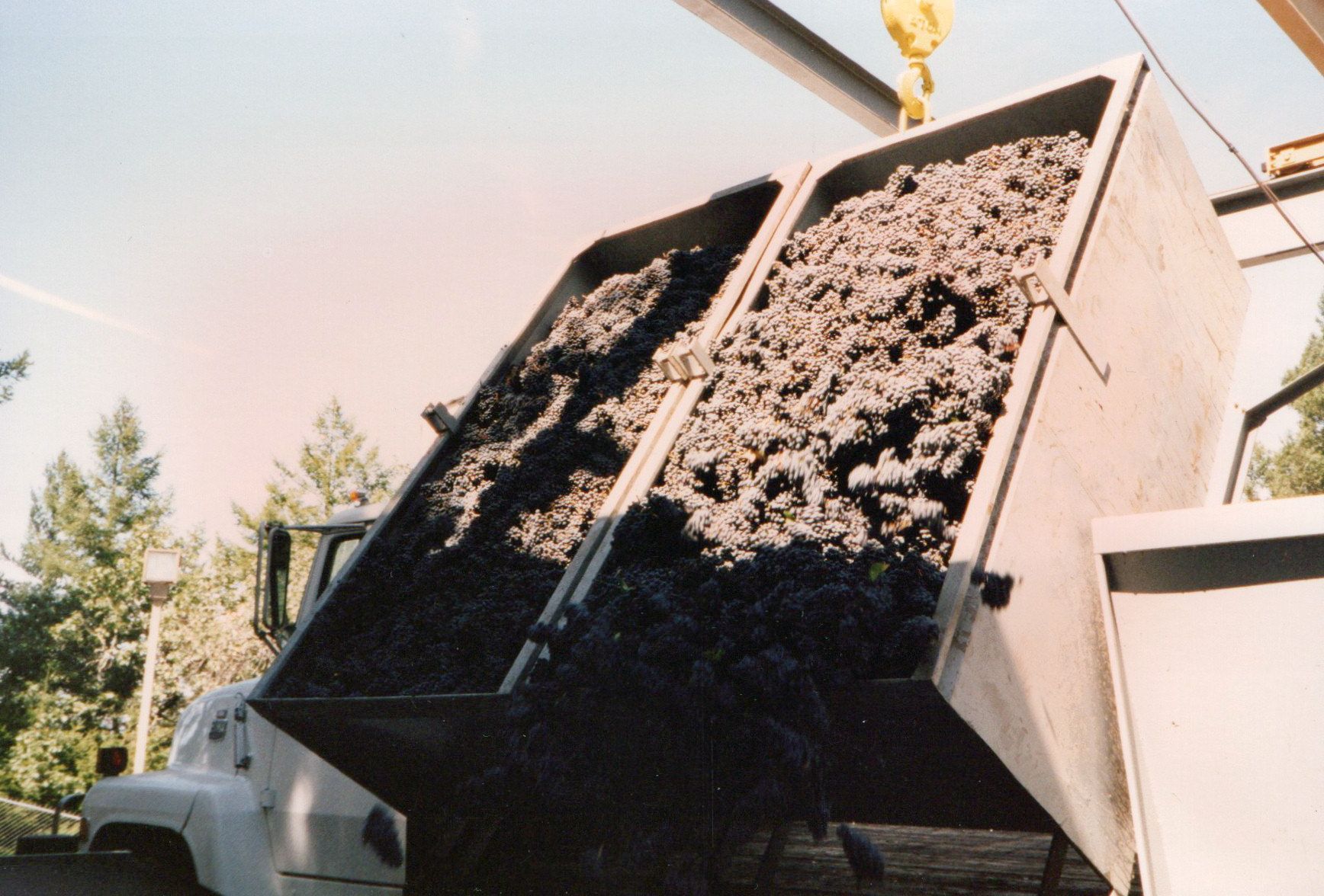 A truck is loaded with a large container of coal