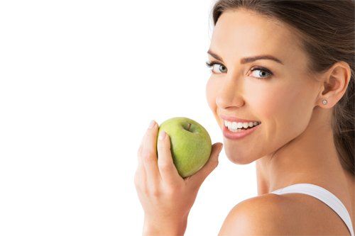 Woman With Healthy Teeth Holding Apple