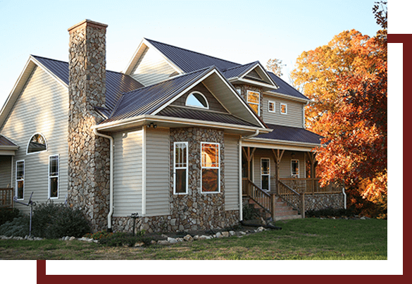 New Roof Installation — Beige and Stone House in the Fall in Cassopolis, MI