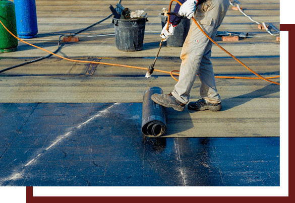Roof Coating — Worker Preparing Part of Bitumen Roofing in Cassopolis, MI