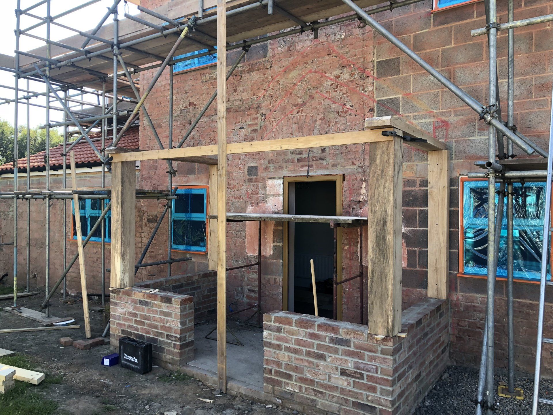 bespoke oak porch - during