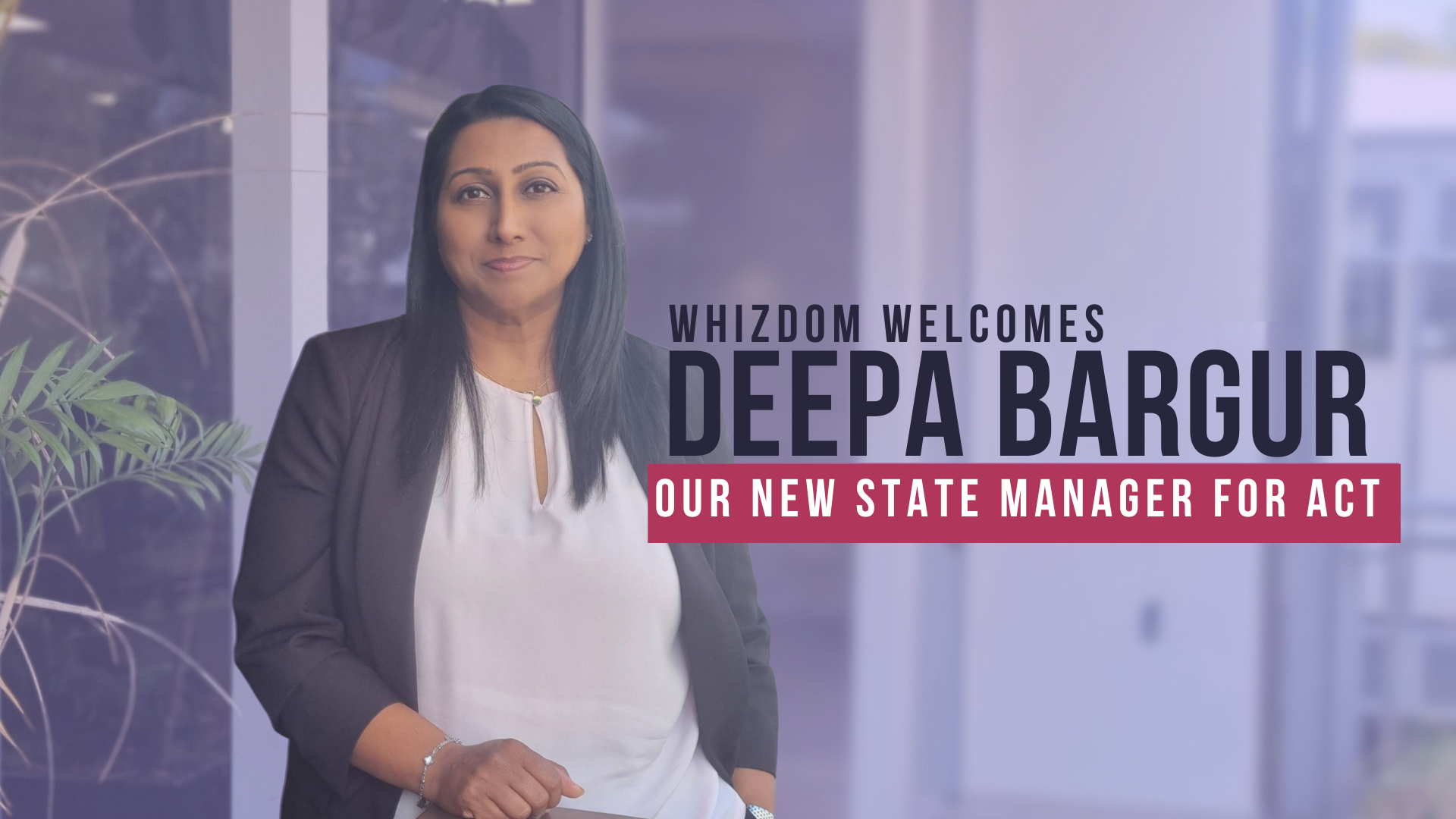 Woman in a blazer, text: 