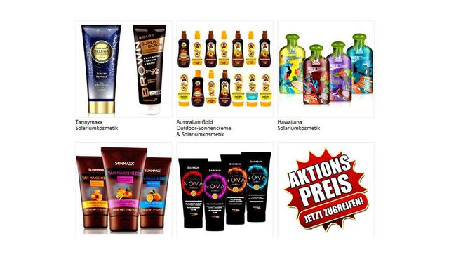 Solariumkosmetik und Australian Gold Sonnencreme im Online Shop von SunWorld – für gepflegte, streichelzarte Haut und perfekte Bräune.