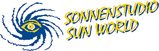 Ein blau-gelbes Logo für Sonnenstudio Sonnenwelt