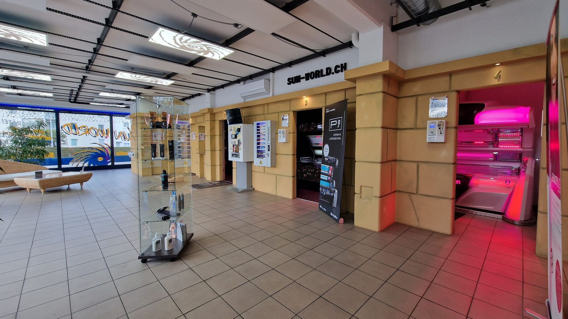 Innenansicht SunWorld Solarium Amriswil – neue Solarium-Geräte und entspannte Atmosphäre im Solariumstudio an der Weinfelderstrasse 120