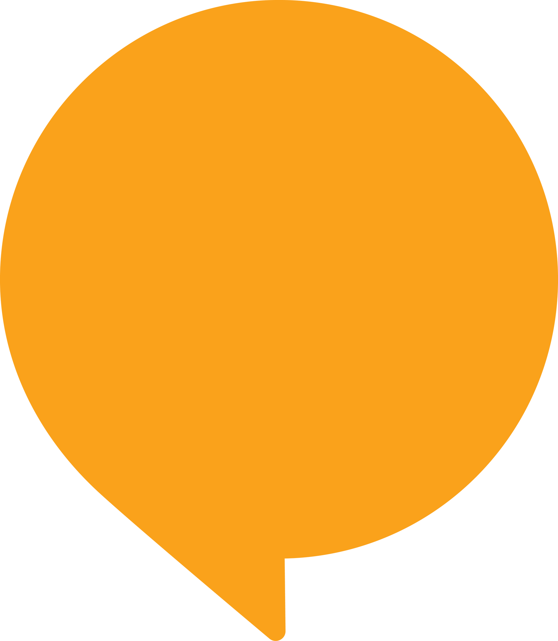 An orange speech bubble on a white background.