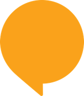 An orange speech bubble on a white background.