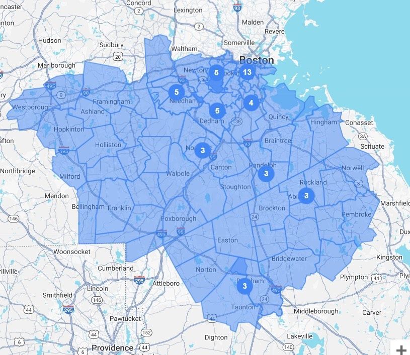 A map of boston and the surrounding area
