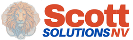 Scott Solutions NV lion logo with orange and blue design