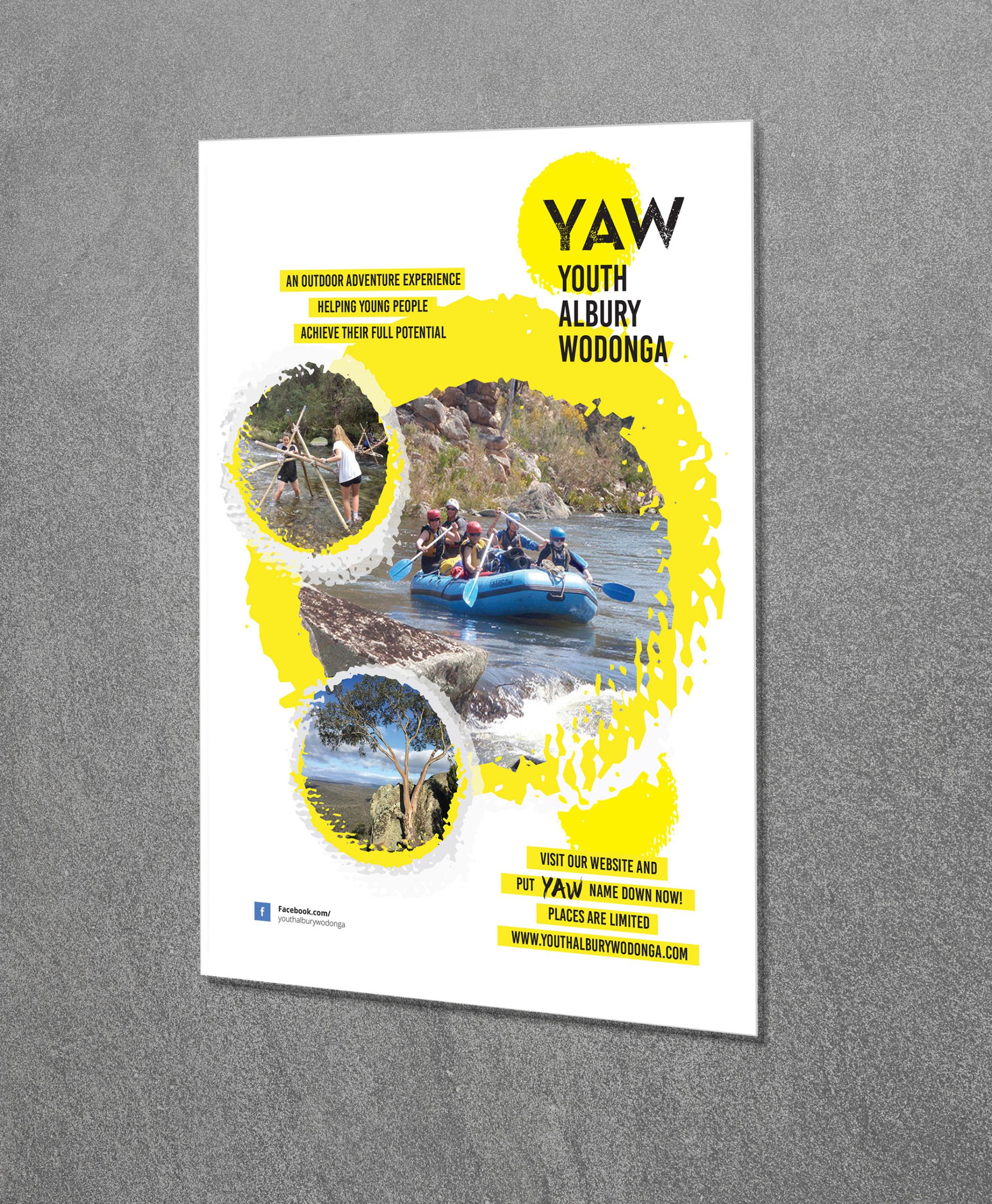 Youth Albury Wodonga (YAW) Outdoor Adventure Experience poster . Design by Calvert & Co