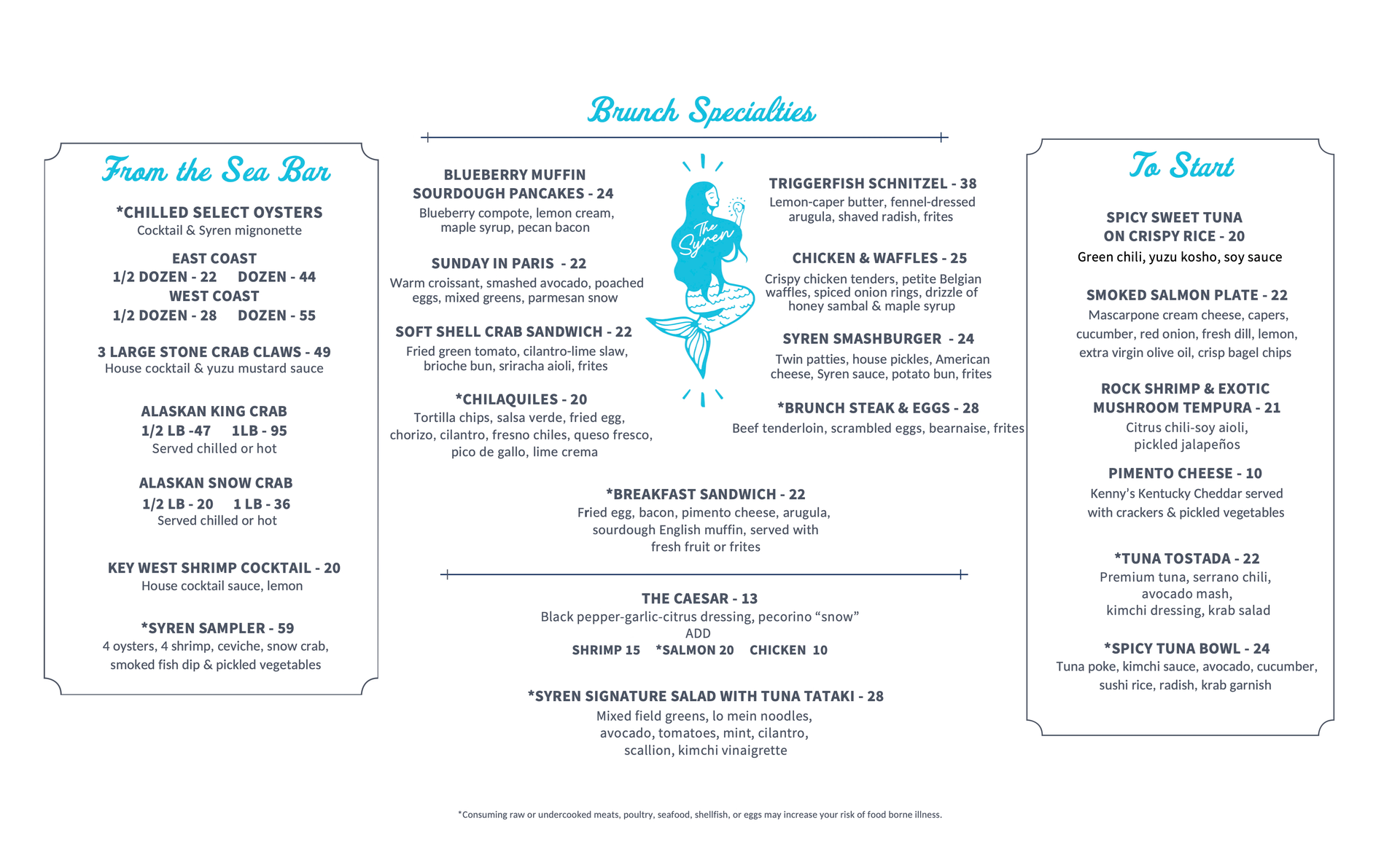 Syren Oyster & Bar Brunch Menu