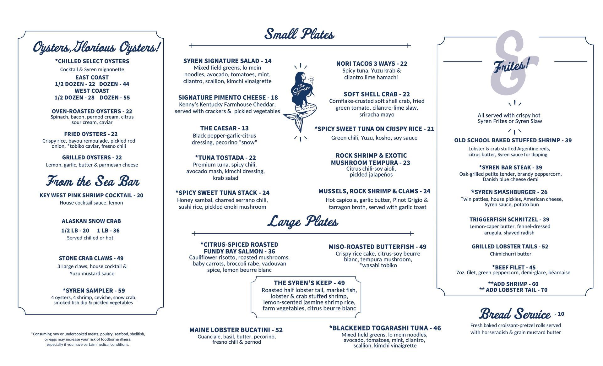 Syren Oyster & Bar Menu