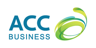ACC Business logo with teal text and a green and blue swirl design.