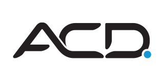 ACD logo in black with a blue dot.