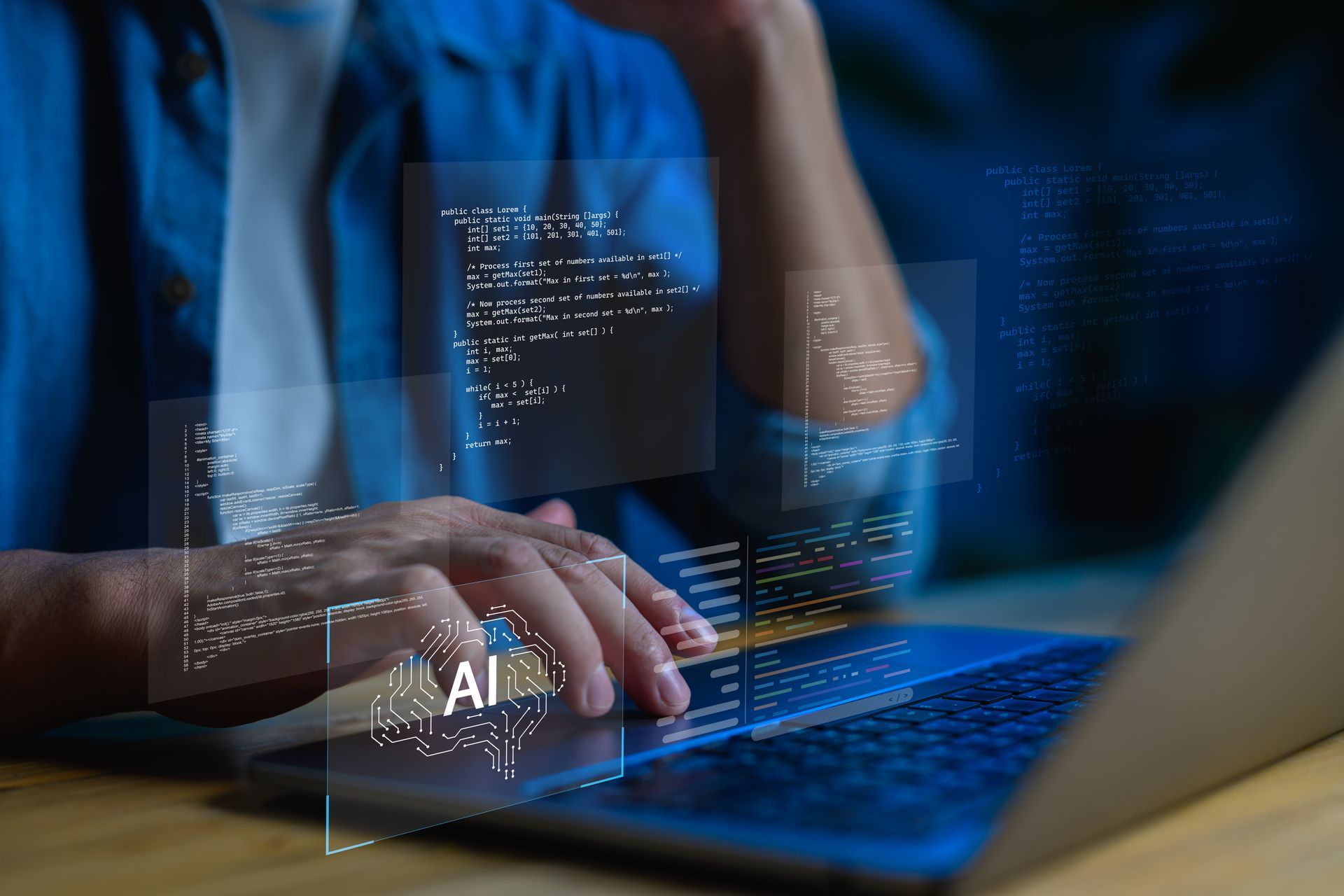 A person is holding a globe in their hand with icons on it.