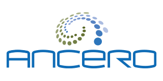 Logo for Anacero: blue wordmark below a spiral of green and blue dots.