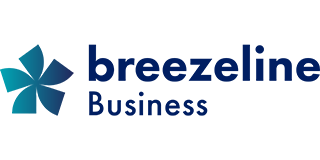 Breezeline Business logo with a blue and teal flower-like graphic and dark blue text.