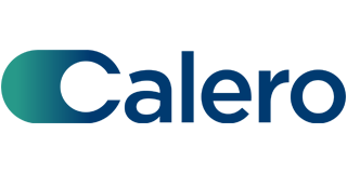 Calero logo: blue text with a teal-green oval shape.