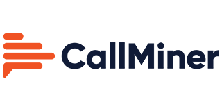 CallMiner logo with an orange speech bubble and lines, next to the company name in dark blue.