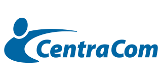 CentraCom logo: blue abstract person shape with an arc and company name.