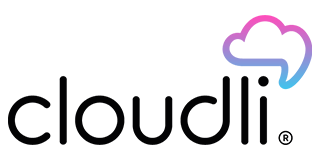 Cloudli logo: black text with cloud icon in pink, purple, and blue.