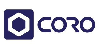 Logo with a blue hexagon inside a blue square, next to the word 