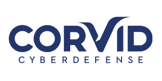 Logo for Corvid Cyberdefense, dark blue text on white background.