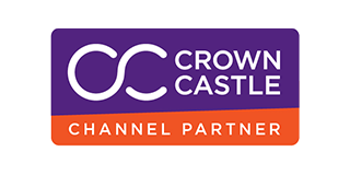 Crown Castle Channel Partner logo: Purple and orange rectangle with white 
