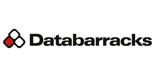 Logo for Databaracks: black text with a symbol of two black and white connected diamond shapes with one red diamond.