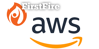 Logo combining the FirstFire logo with the Amazon Web Services (AWS) logo.