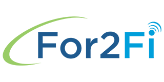 Logo for2fi with blue text and a green curved line, and wifi signal icon.