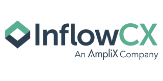 Logo for InflowCX, an AmpliX Company. Features a geometric diamond shape in teal and navy, followed by the company name.