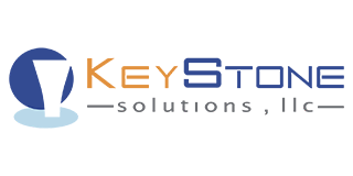 Logo for Keystone Solutions, LLC with a blue and white graphic, the name in orange and blue.