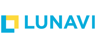 Lunavi logo: blue text and symbol, yellow corner in a blue square.