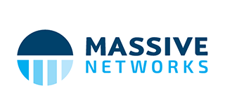 Logo for Massive Networks, a networking company. Blue circle with vertical bars, 