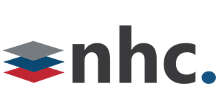 NHC logo with layered diamond shapes in gray, blue, and red, and 