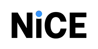 Logo for NICE. Black text on a white background. The letter 