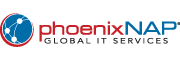 PhoenixNAP logo: globe with network, red and blue text, 