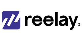 Logo for Reelay, a fintech company. The logo includes a blue square with a white symbol and the word “reelay” in black.