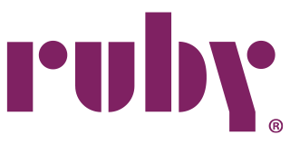 Ruby logo in purple, with a stylized 