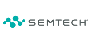 Semtech logo with teal molecular design and gray text.