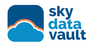 Sky Data Vault logo: Blue cloud graphic with orange outline and the words 