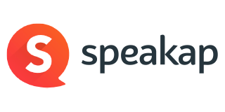 Speakap logo: red-orange speech bubble with a white 