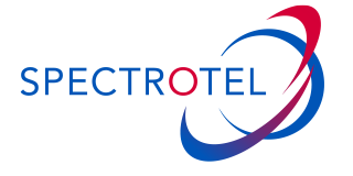 Spectrotel logo with blue text, red/blue arcs forming a loop.