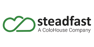 Logo of Steadfast, a ColoHouse Company; green cloud-like symbol next to the word 