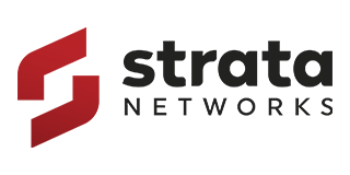 Strata Networks logo: Red abstract shape next to the word 